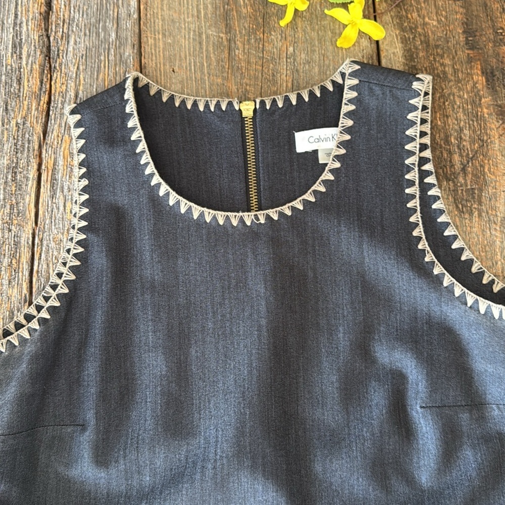 Calvin Klein Navy Denim Dress with Gold Accents Size 4 - Picture 13 of 13